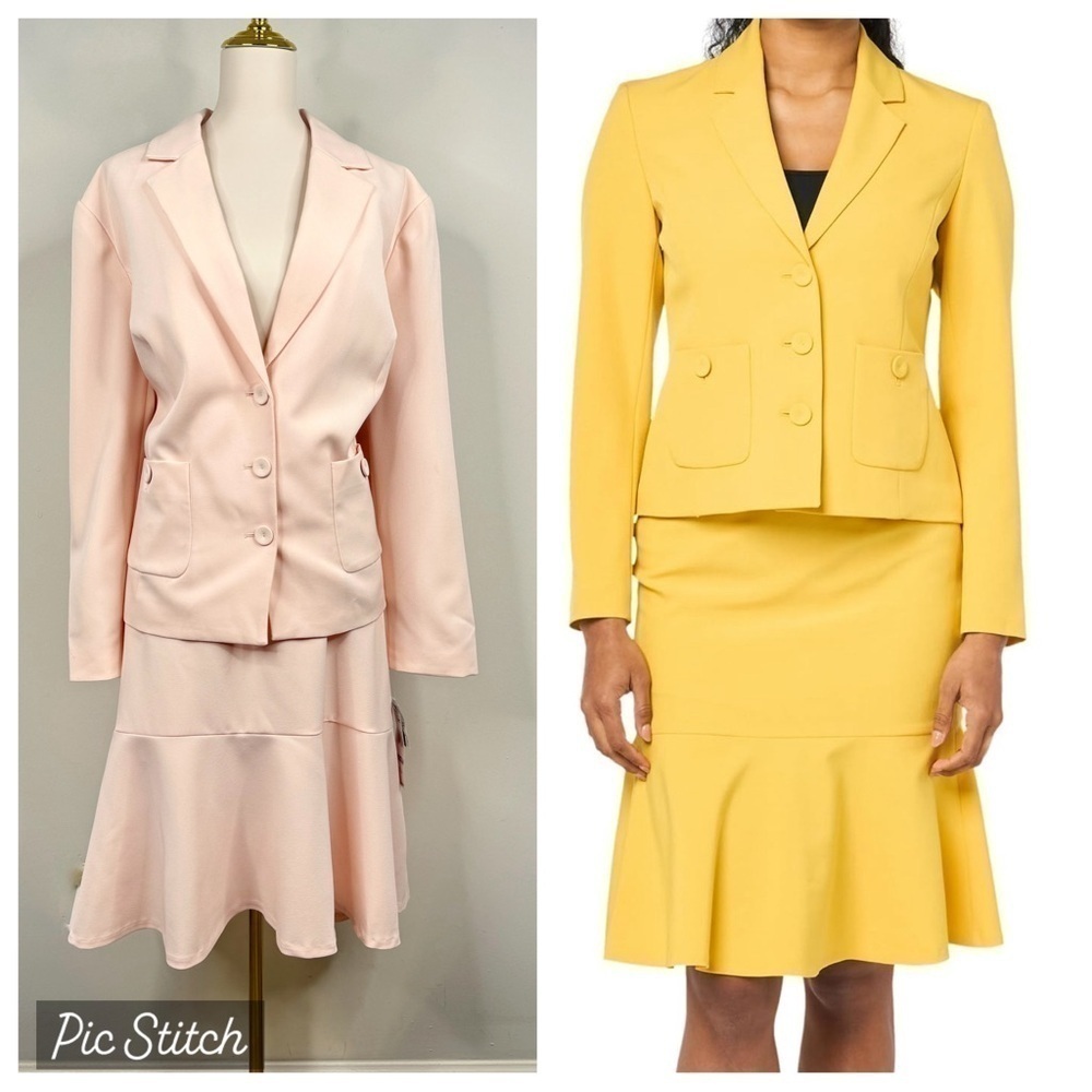 NEW Le Suit 2 Piece Blazer and Ruffle Hem Skirt Suit Size 22W Light Pink NWT